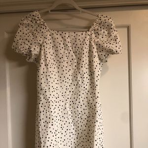 NEW LOFT Polka Dotted Tie-back Linen flare dress